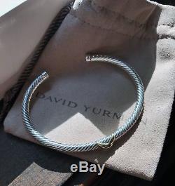 $495 David Yurman X 4mm Sterling Silver 925 Bracelet with 18K Gold Size Medium