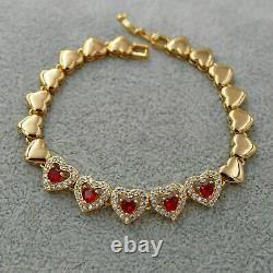 4Ct Round Cut Diamond & Red Sapphire Tennis Bracelet 14K Yellow Gold Over 7.25