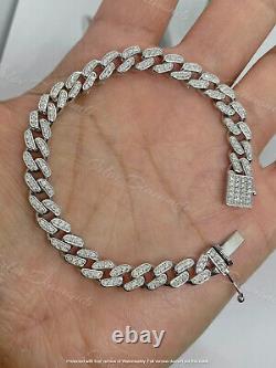 4Ct Round Cut Real Moissanite Cuban Link Bracelet 14K White Gold Silver Plated