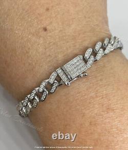 4Ct Round Cut Real Moissanite Cuban Link Bracelet 14K White Gold Silver Plated
