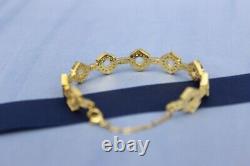 4Ct Round Real Moissanite Cuff Fancy Bracelet 7.5 14K Yellow Gold Silver Plated