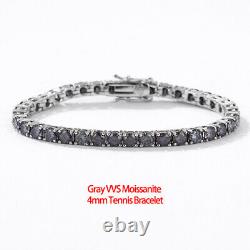 4MM Gray VVS Moissanite Tennis Chain Bracelet 925 Sterling Silver Pass Tester