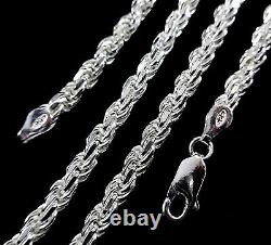 4MM Solid 925 Sterling Silver DIAMOND CUT ROPE CHAIN Bracelet or Necklace Italy