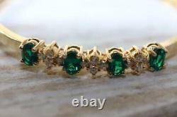 4.00CT Oval Cut Simulated Emerald & Diamond 14K Yellow Gold Over Bangle Bracelet