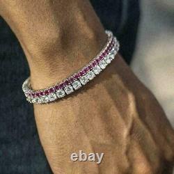 4.00Ct Round Cut Diamond Pink Sapphire Tennis Bracelet 14K White Gold Over 7.25