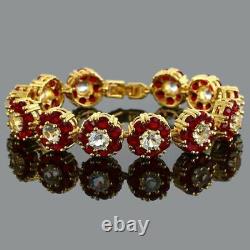 4.00Ct Round Cut Diamond & Red Sapphire Link Bracelet 14K Yellow Gold Over 7.25