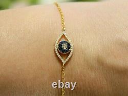 4.00Ct Round Cut Sapphire Evil Eye Bracelet 14K Yellow Gold Plated Silver