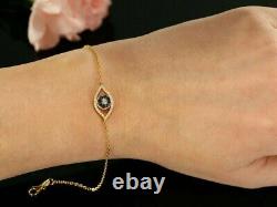 4.00Ct Round Cut Sapphire Evil Eye Bracelet 14K Yellow Gold Plated Silver