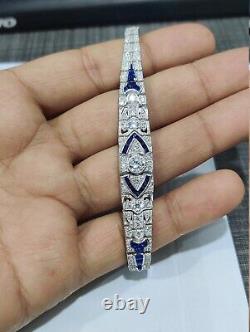 4.00Ct Round Cut White & Blue Diamond Art Deco Bracelet 14K White Gold Finish