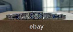 4.00Ct Round Cut White & Blue Diamond Art Deco Bracelet 14K White Gold Finish