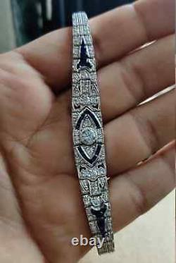 4.00Ct Round Cut White & Blue Diamond Art Deco Bracelet 14K White Gold Finish