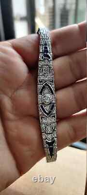 4.00Ct Round Cut White & Blue Diamond Art Deco Bracelet 14K White Gold Finish