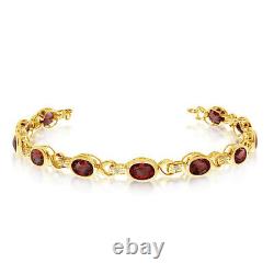 4.00 Ct Oval Cut Diamond & Red Sapphire Link Bracelet 14K Yellow Gold Over 7.25