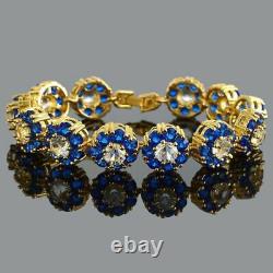 4.00 Ct Round Cut Diamond Blue Sapphire Link Bracelet 14K Yellow Gold Over 7.25