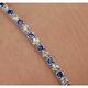 4.90 Carats Blue Sapphire & Diamond Tennis Bracelet 7.25 In 14k White Gold Over