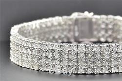4 Row Diamond Bracelet. 925 Sterling Silver Mens White Finish Round Cut 8.5 Inch