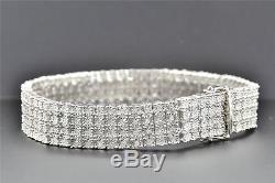 4 Row Diamond Bracelet. 925 Sterling Silver Mens White Finish Round Cut 8.5 Inch