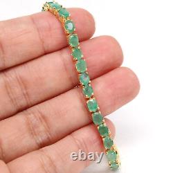 4 X 5 MM. Oval Green Unheated Emerald Bracelet 7.5 925 Sterling Silver