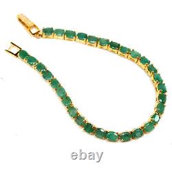 4 X 5 MM. Oval Green Unheated Emerald Bracelet 7.5 925 Sterling Silver
