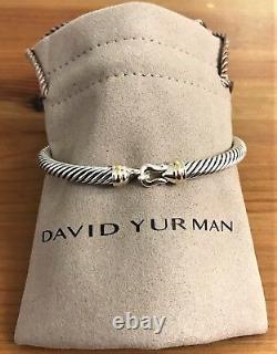 $525 David Yurman 925 Sterling Silver 5mm Cable Buckle Bracelet with 18K Gold