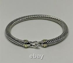 $525 David Yurman 925 Sterling Silver 5mm Cable Buckle Bracelet with 18K Gold