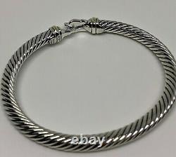 $525 David Yurman 925 Sterling Silver 5mm Cable Buckle Bracelet with 18K Gold