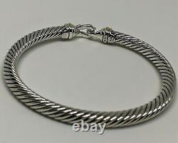 $525 David Yurman 925 Sterling Silver 5mm Cable Buckle Bracelet with 18K Gold