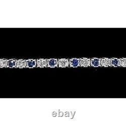 5CT Blue Sapphire & Simulated Diamond Tennis Bracelet 7.25 14k White Gold Over