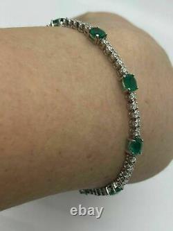 5Ct Oval Cut Green Emerald Simulated Solid Tennis 925 Silver Vintage Bracelet