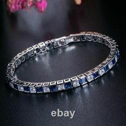 5Ct Princess Cut Blue Sapphire/Diamond Women Tennis Bracelet 14K White Gold Over