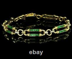 5Ct Princess Cut Green Emerald Women's Tennis Bracelet 14K Yellow Gold Finish