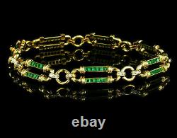 5Ct Princess Cut Green Emerald Women's Tennis Bracelet 14K Yellow Gold Finish