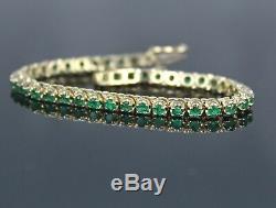 5Ct Round Cut Green Emerald Colombian Tennis Bracelet 14k Yellow Gold Finish