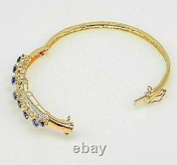 5.00CT Round Cut Sapphire & Women's Diamond Bangle Bracelet 14K Yellow Gold Over