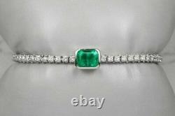 5.00Ct Emerald Cut Green Emerald & Diamond Tennis Bracelet 14k White Gold Finish