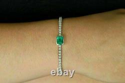 5.00Ct Emerald Cut Green Emerald & Diamond Tennis Bracelet 14k White Gold Finish