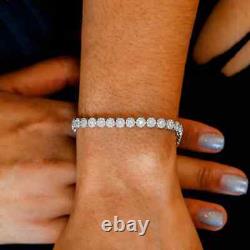5.79 Ct Round Simulated Diamond Halo Tennis Bracelet 925 White Sterling Silver