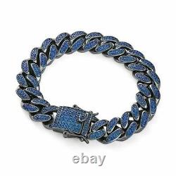 5 Ct Blue Sapphire Round Men's Miami Cuban Link Bracelets 14K Black Gold Finish