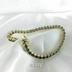 5 Ct Round Cut Black Diamond Wedding Tennis Bracelet 14K Yellow Gold Over Women