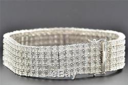 5 Row Diamond Bracelet. 925 Sterling Silver Mens White Finish Round Cut 8.5 Inch
