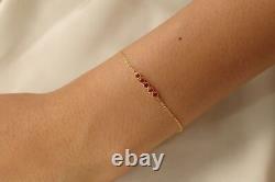 5 Stone Created Bracelet 14K Yellow Gold Finish 2CT Round Cut Red Ruby Women's