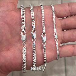 5mm Real 925 Franco Sterling Silver Solid Chain Bracelet Diamond Cut ITALY