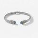 5mm Women's Braided Cable Bracelet With Blue Diamonds Sterling Silver & 14k Gold