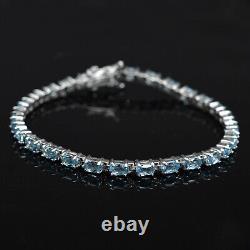 5x3 MM Natural Swiss Blue Topaz Gemstone 925 Sterling Silver Tennis Bracelet