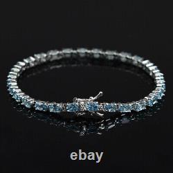 5x3 MM Natural Swiss Blue Topaz Gemstone 925 Sterling Silver Tennis Bracelet