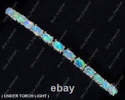 5x3 mm Natural Ethiopian Fire Opal Gemstone 925 Sterling Silver Tennis Bracelet