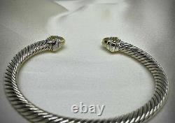 $625 David Yurman 5mm Cable Classic Bracelet with Gold Dome and 14K Gold