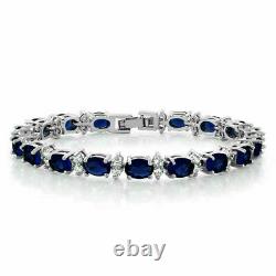 6CT Oval Cut Blue Simulated Diamond 7.5 Tennis Bracelet White Gold Plated