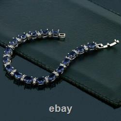 6CT Oval Cut Blue Simulated Diamond 7.5 Tennis Bracelet White Gold Plated