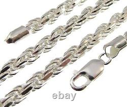 6MM Solid 925 Sterling Silver DIAMOND CUT ROPE CHAIN Bracelet or Necklace Italy